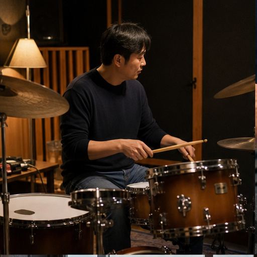 Drummer at a rehearsal kit